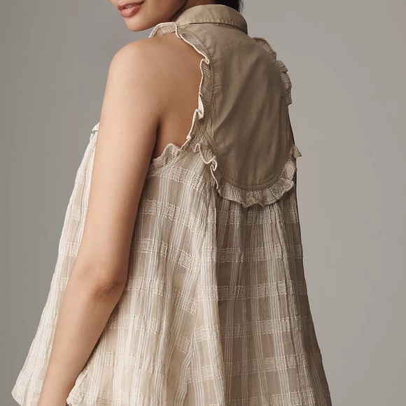 Pilcro Blue and White Plaid Ruffle Blouse - Picture 5 of 7